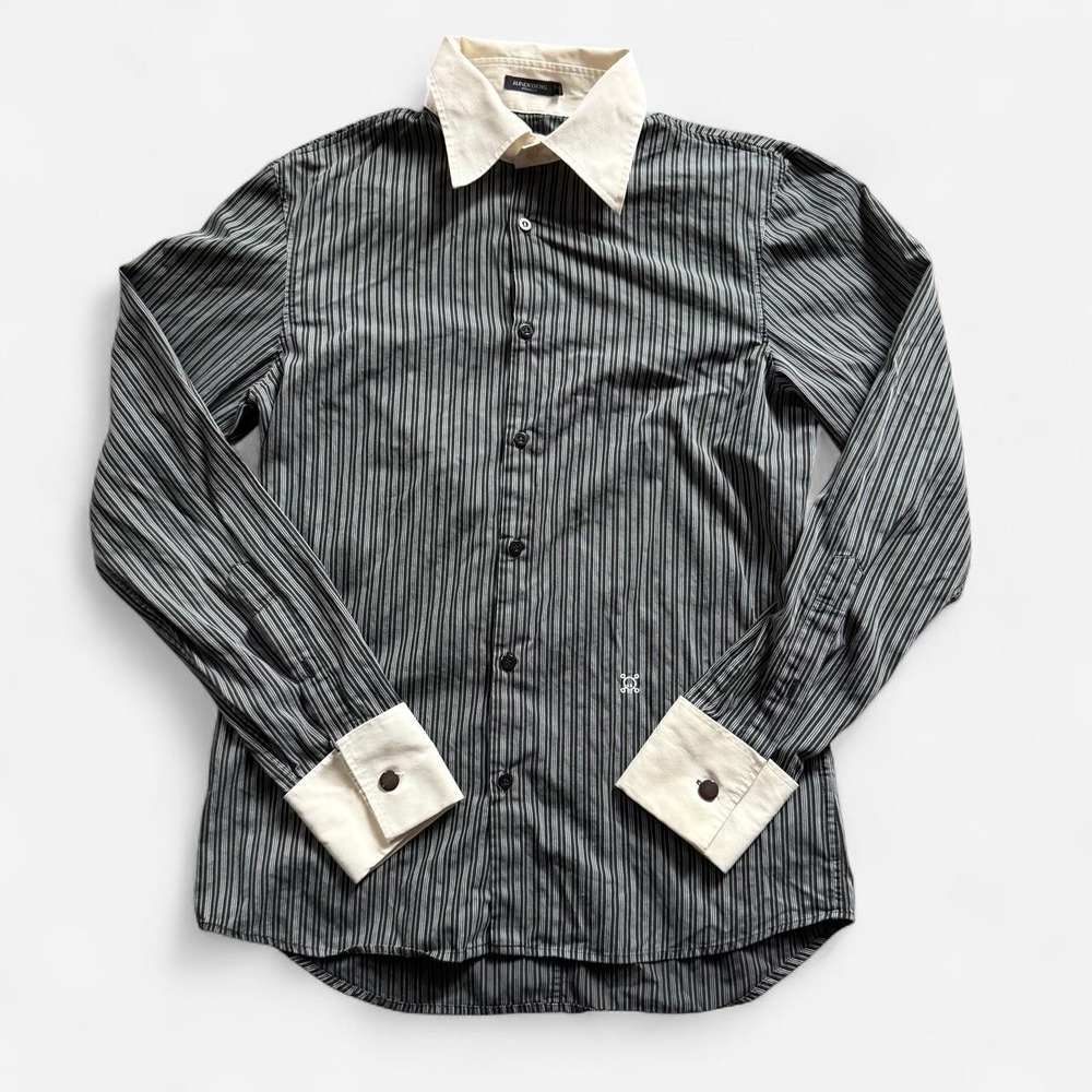 J.Lindeberg Y2K Black White Striped Button Up Shirt Skull Embroidery L